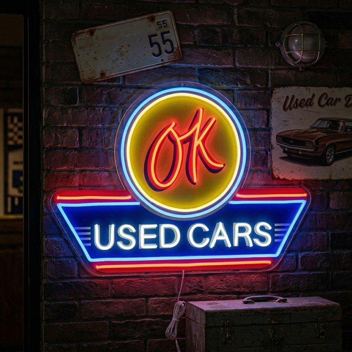 "Used Cars, logotipo de servicio automático" Letrero de neón LED impreso con UV