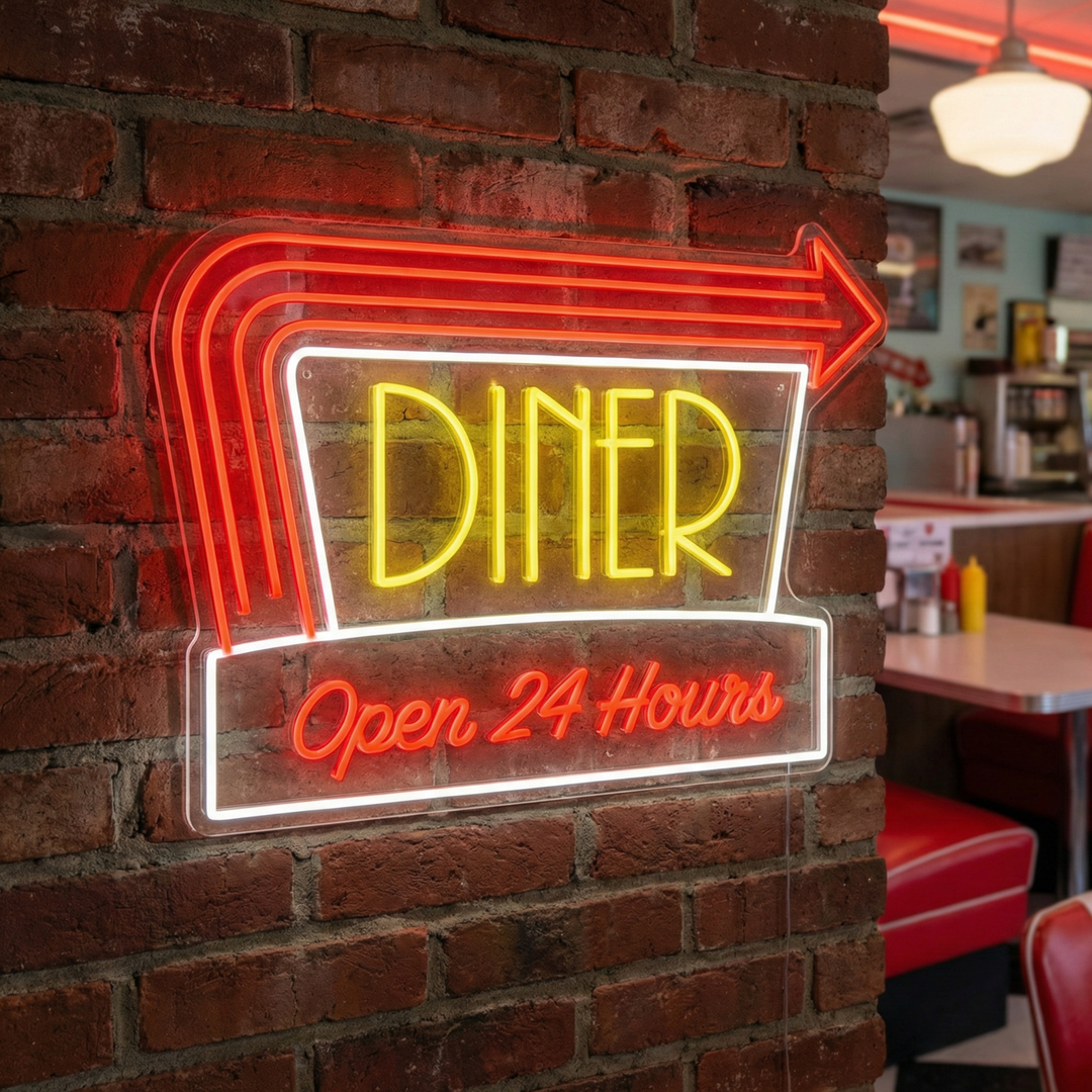 "Diner Open 24 Hours" Letrero de neón