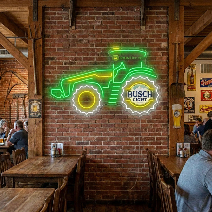 "Tractor Agricultor Y Logo De Cerveza" Letrero de neón
