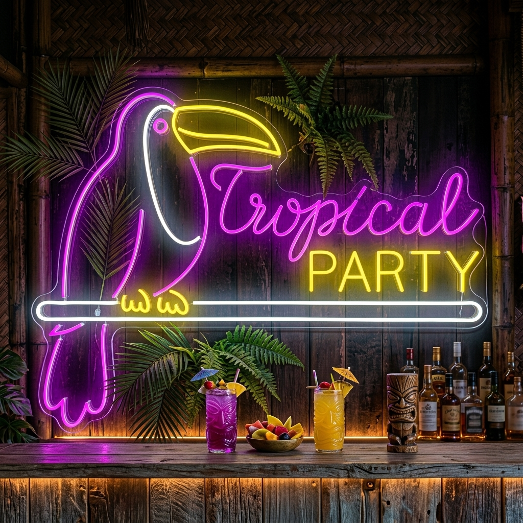 "Tropical Party" Letrero de neón