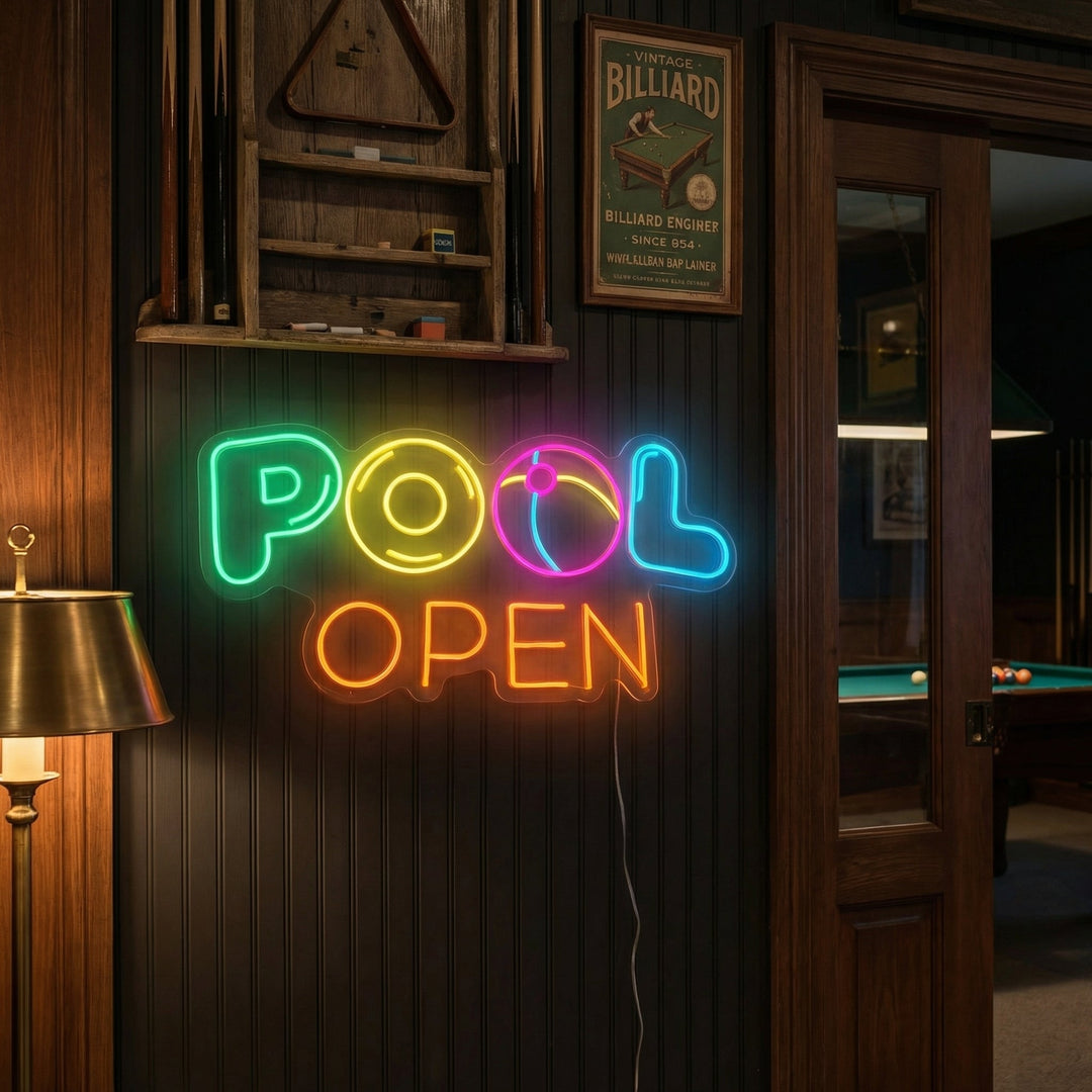 "Billar Abierto" Letrero de neón