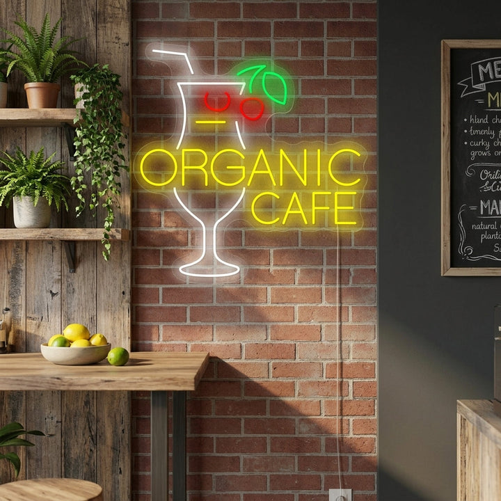"Organic Cafe" Letrero de neón