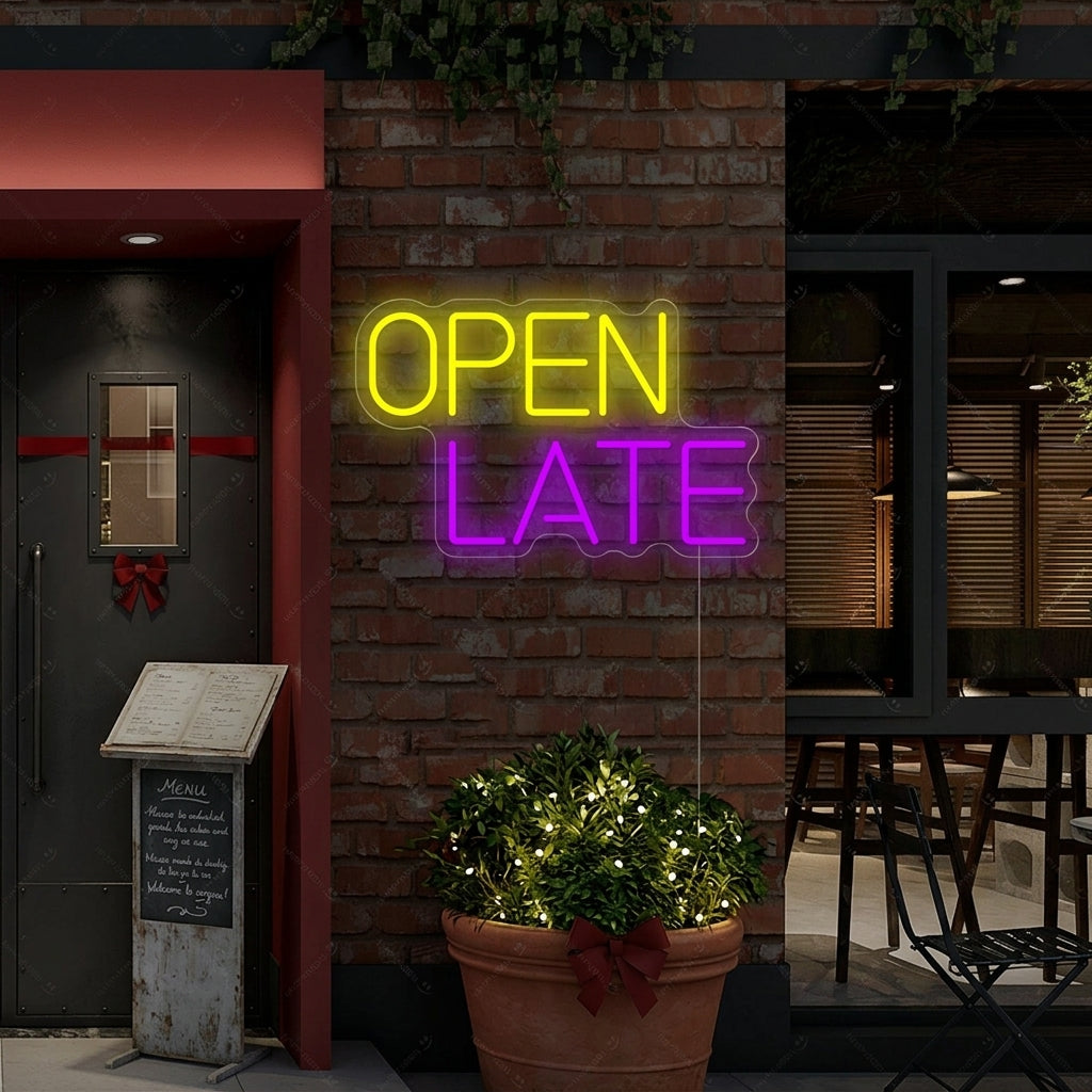 "Open Late" Letrero de neón