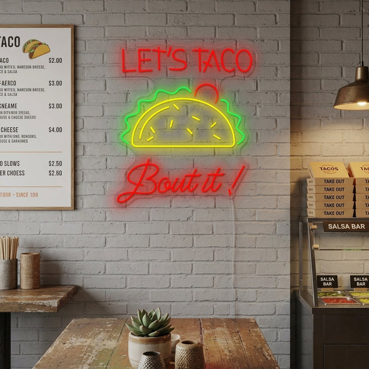 "Let's Taco Bout It" Letrero de neón