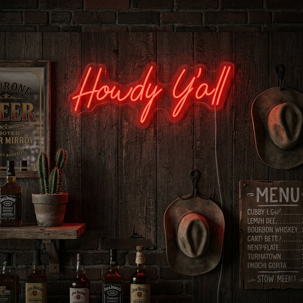 "Howdy Y'all" Letrero de neón