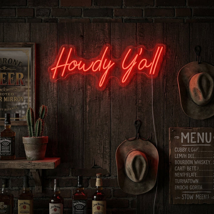"Howdy Y'all" Letrero de neón