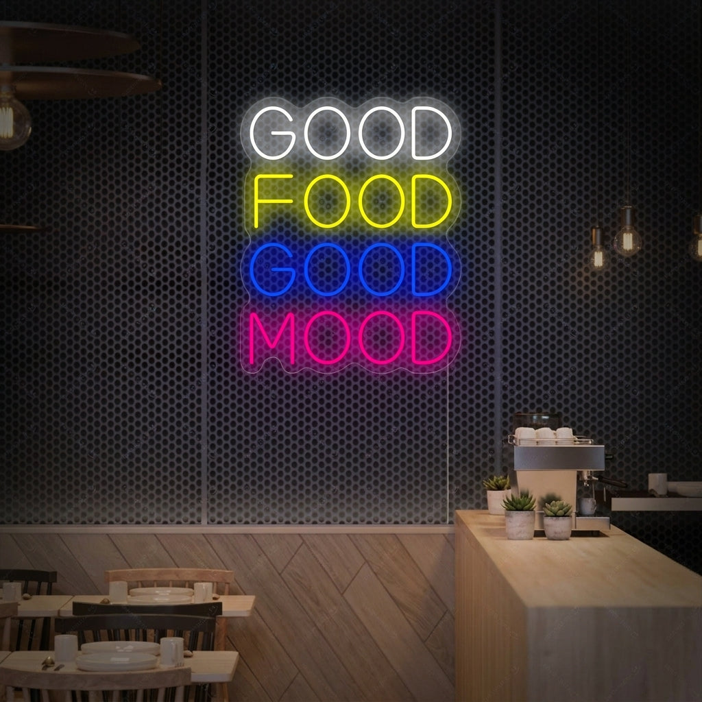 "Good Food Good Mood" Letrero de neón
