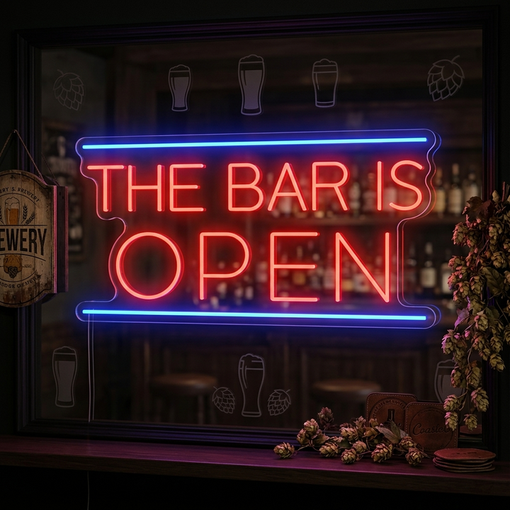 "Bar Is Open" Letrero de neón