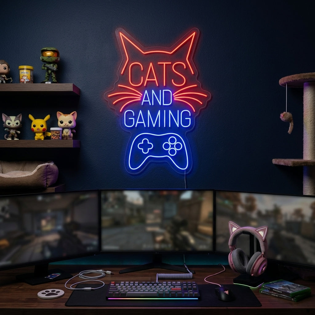 "Cats And Gaming" Letrero de neón