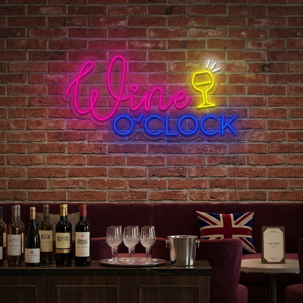 "Wine O'clock" Letrero de neón