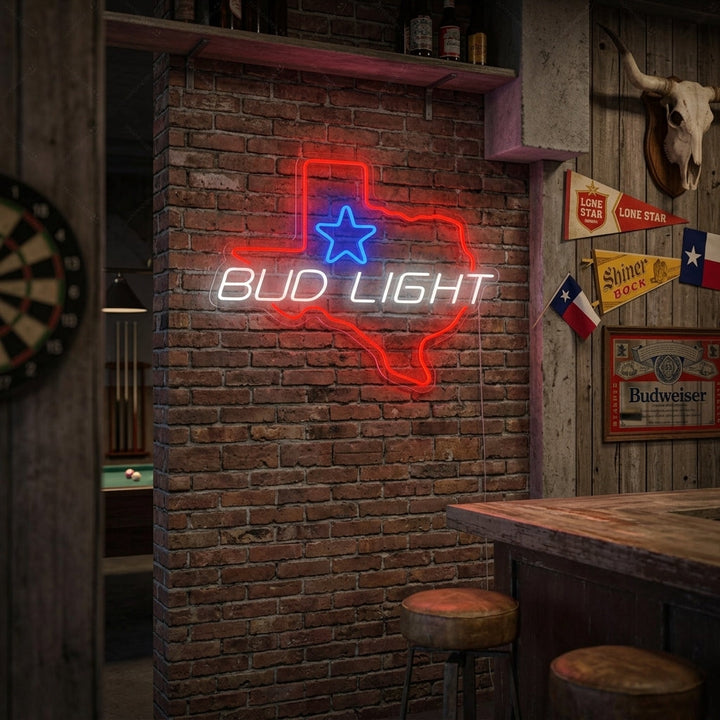 "Bud Light Texas Star" Letrero de neón