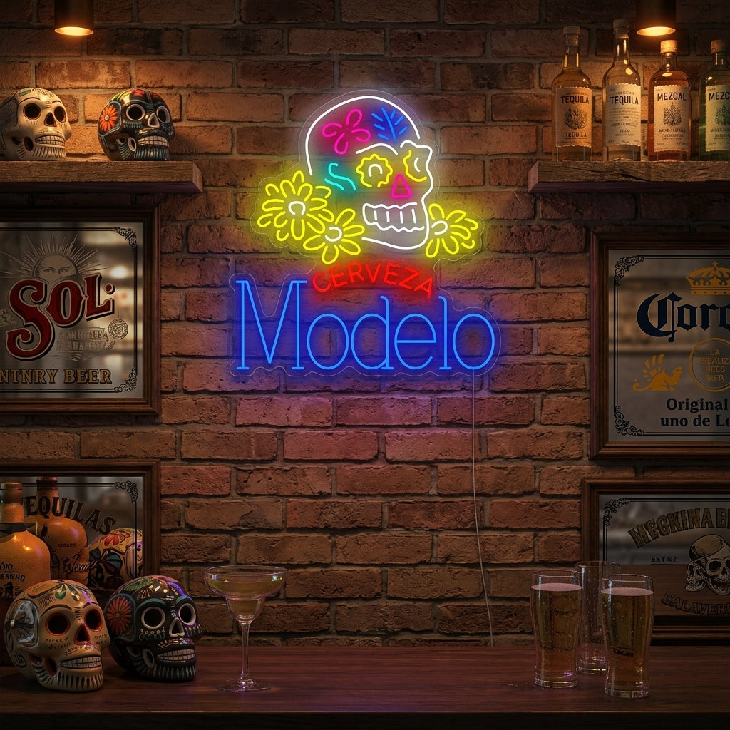 "Cerveza Modelo Calavera" Letrero de neón