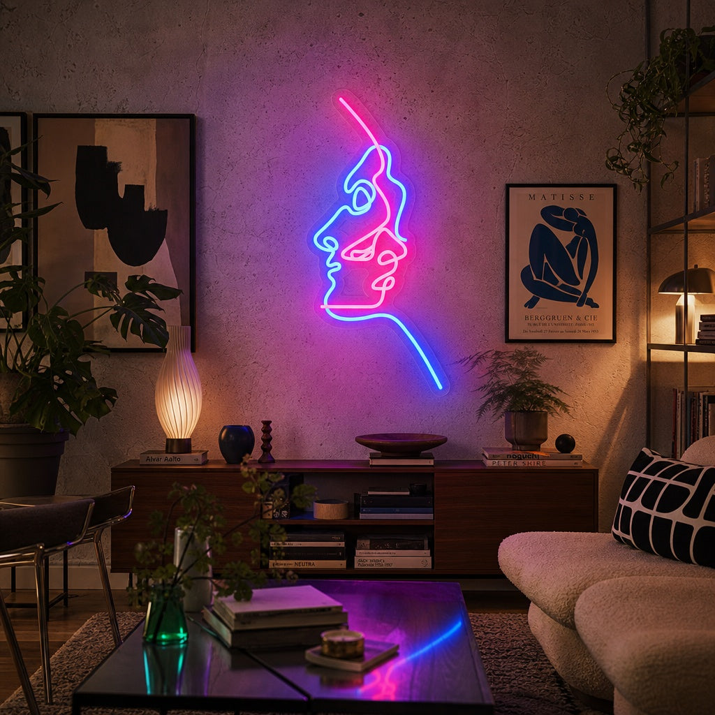 "Abstracto Dos Caras" Letreros Neon