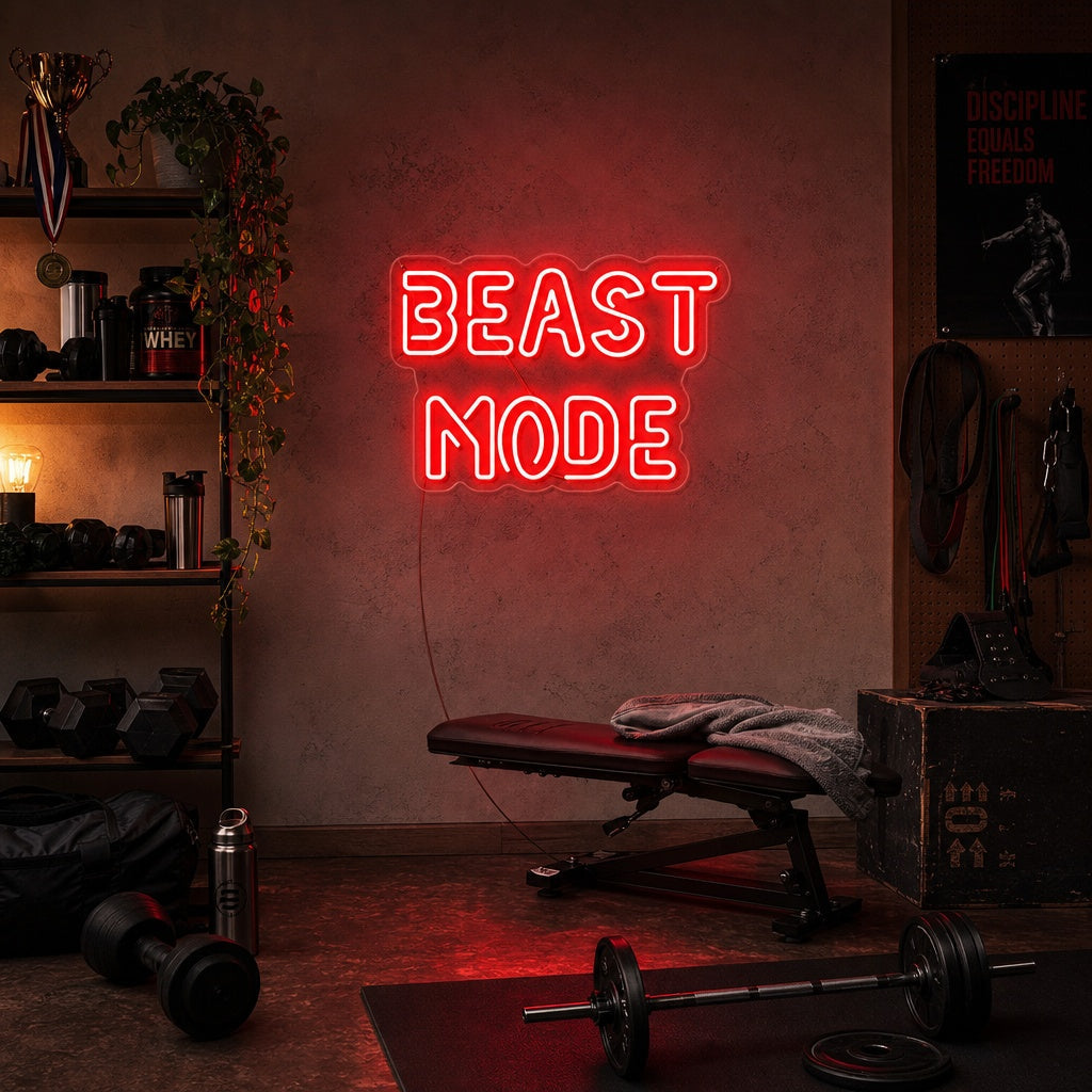 "Modo Bestia, Decoración De Gimnasio, Frases De Gimnasio, Frases De Fitness, Frases De Entrenamiento" Letreros Neon