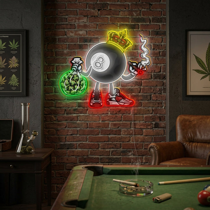 "Bola De Billar Fumando" Letrero de neón