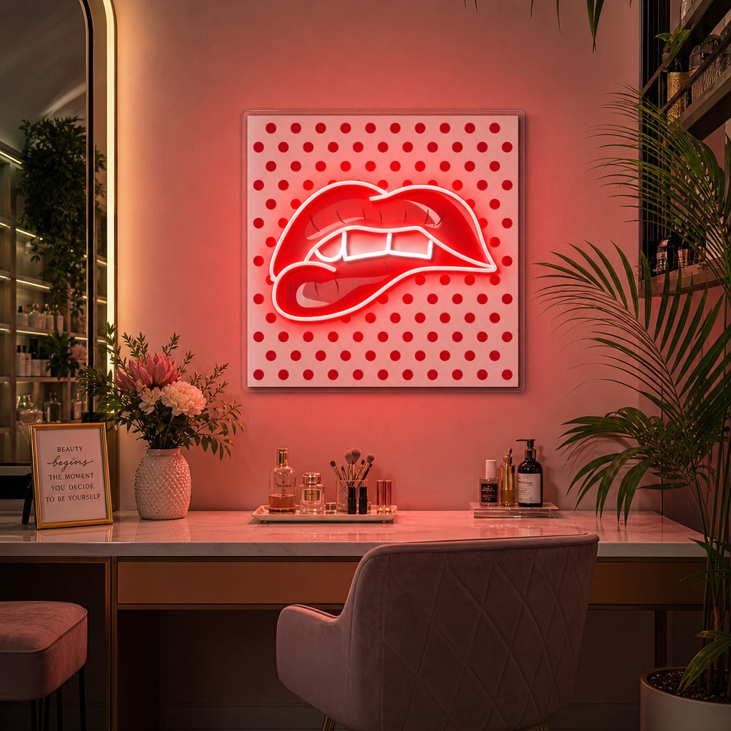 "Mordiendo sus labios rojos" Letrero de neón LED impreso con UV
