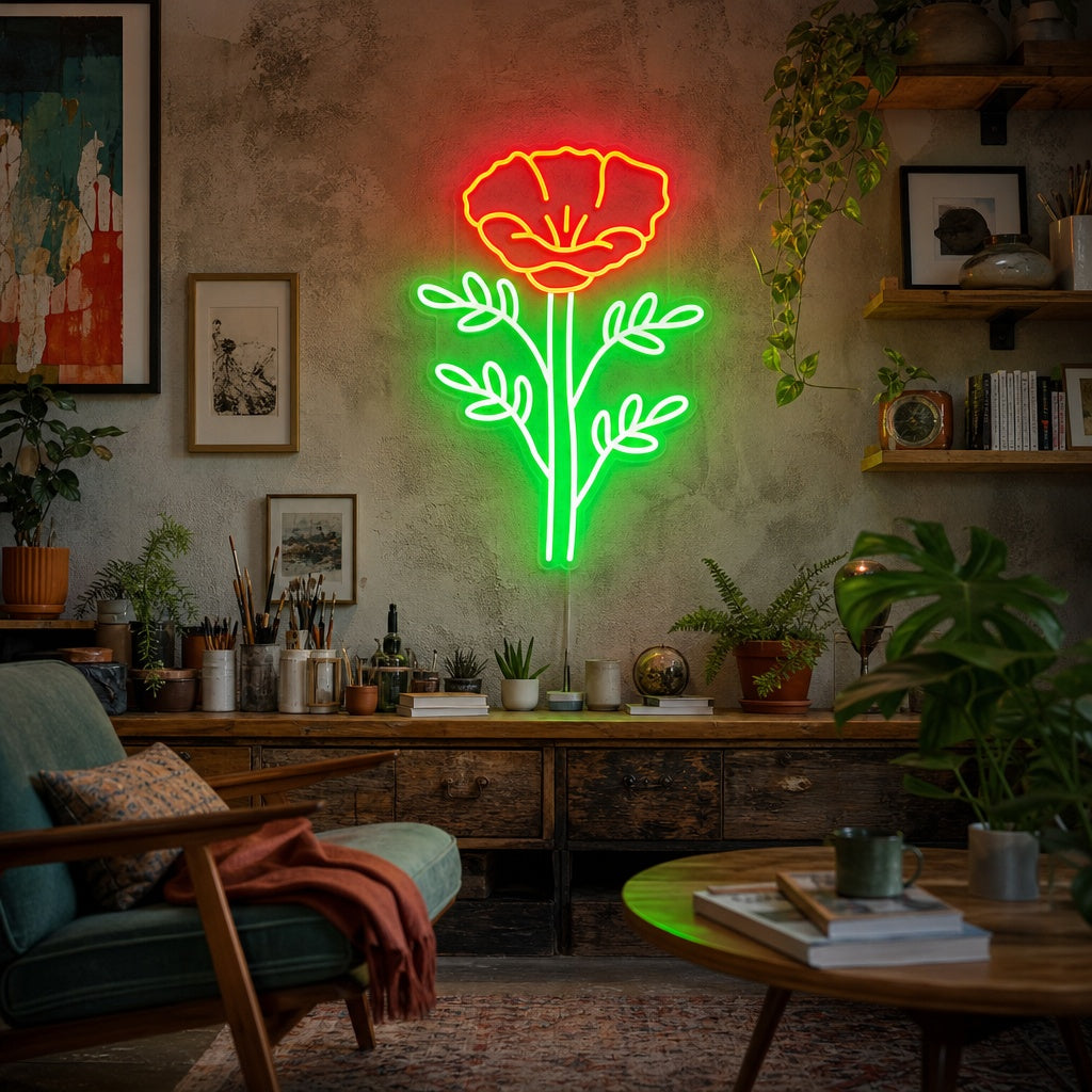 "Amapola De California Papaver Rhoeas" Letreros Neon
