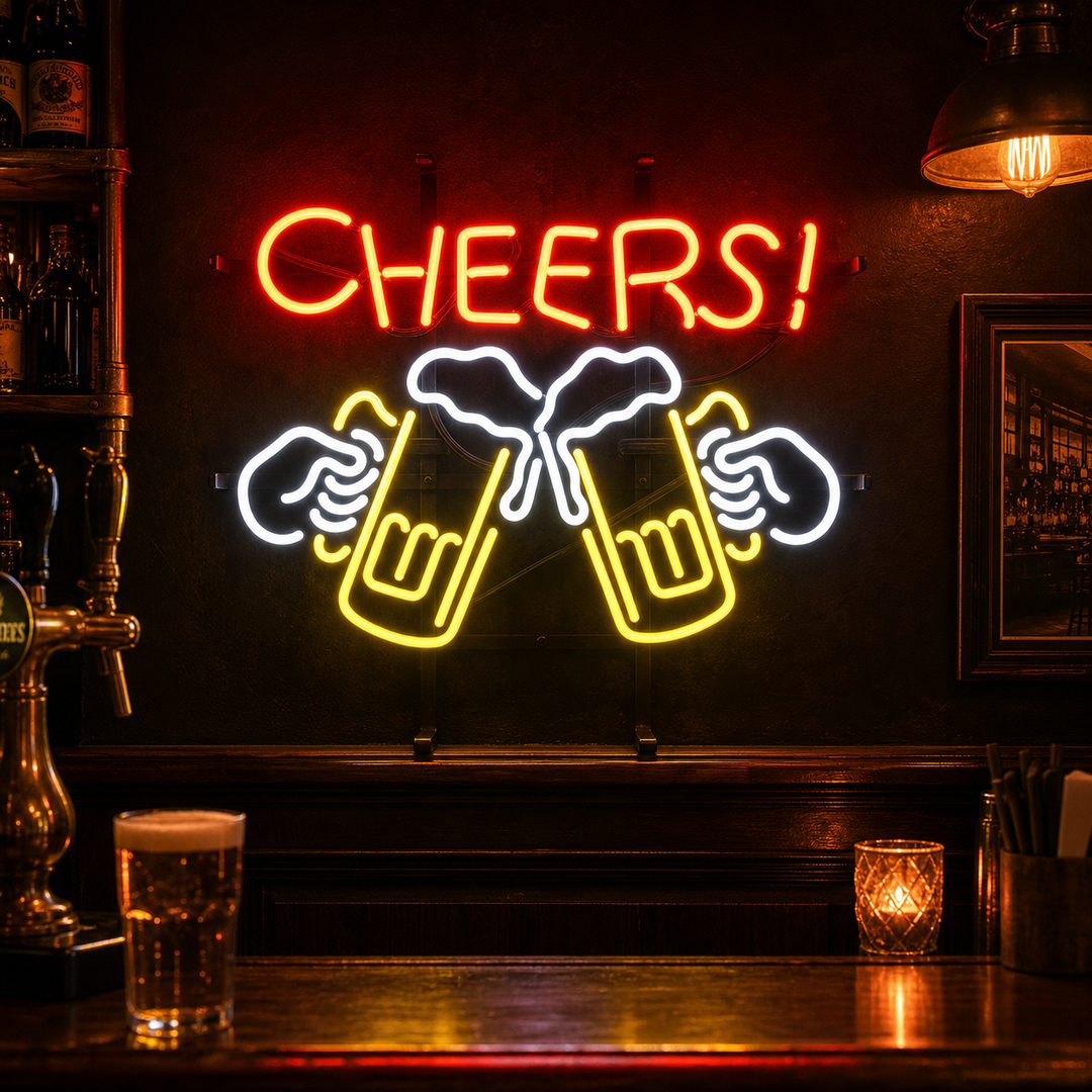 "Cheers, Cerveza" Letreros Neon