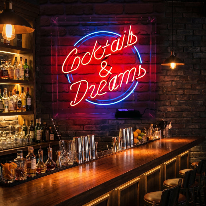 "Cocktails And Dreams" Letreros Neon