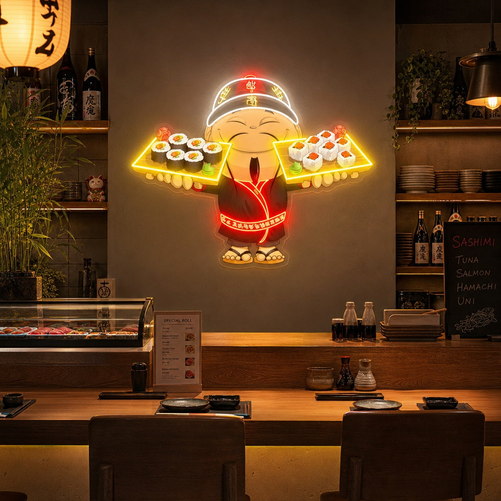 Cocinero De Sushi Letrero de neón, Decoración de restaurantes japoneses