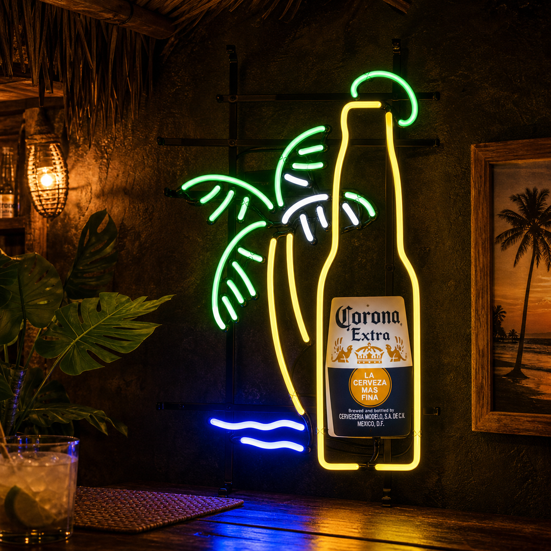 "Corona Extra Bottle Palm Tree Beer" Letreros Neon