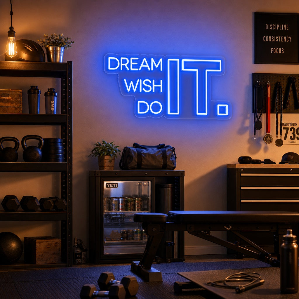 "Dream It Wish It Do It, Decoración De Gimnasios, Frases De Gimnasios, Frases De Fitness, Frases De Entrenamiento" Letreros Neon