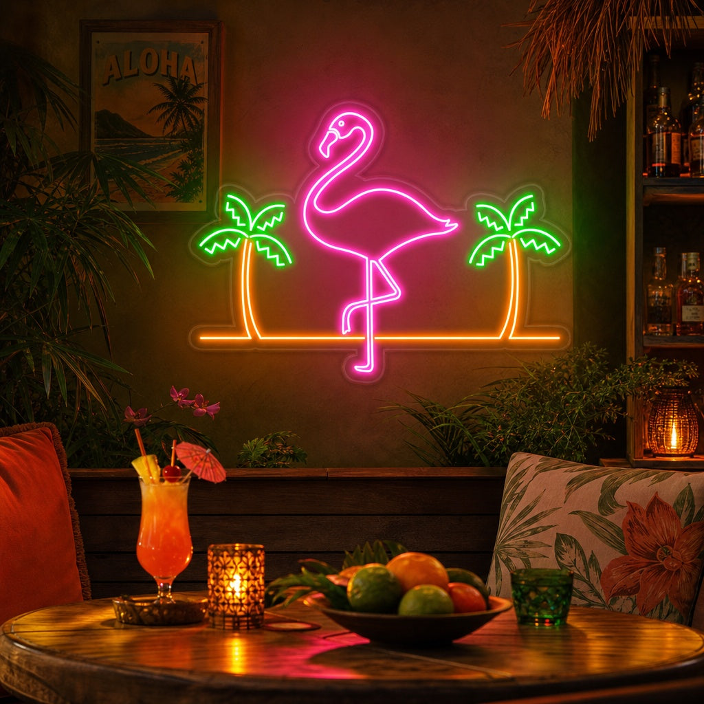 "Flamenco, Palmeras, Bar" Letreros Neon