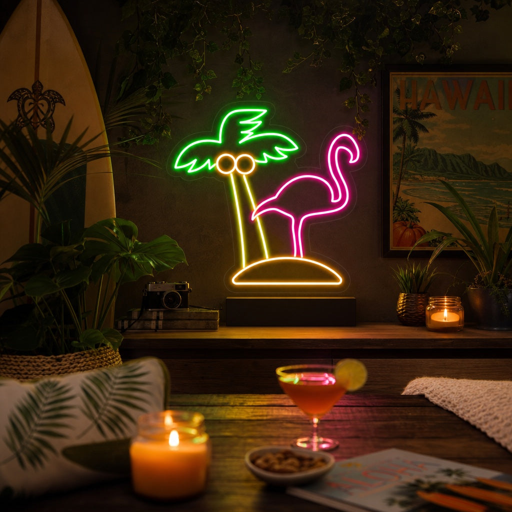 "Flamenco, Palmera, Playa" Letreros Neon