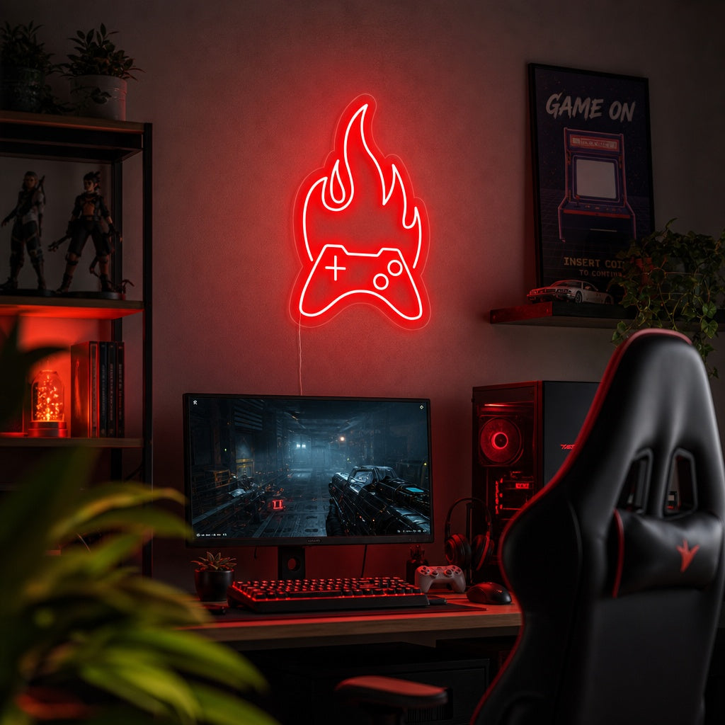 "Mando De Juego, Fuego, Decoración De Jugador" Letreros Neon