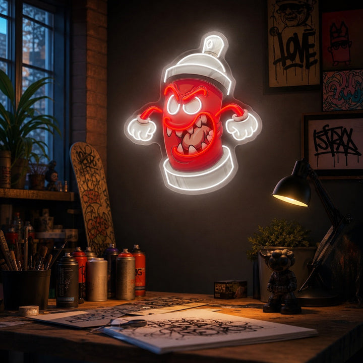 "Graffiti spray puede monstruo" Letrero de neón LED impreso con UV