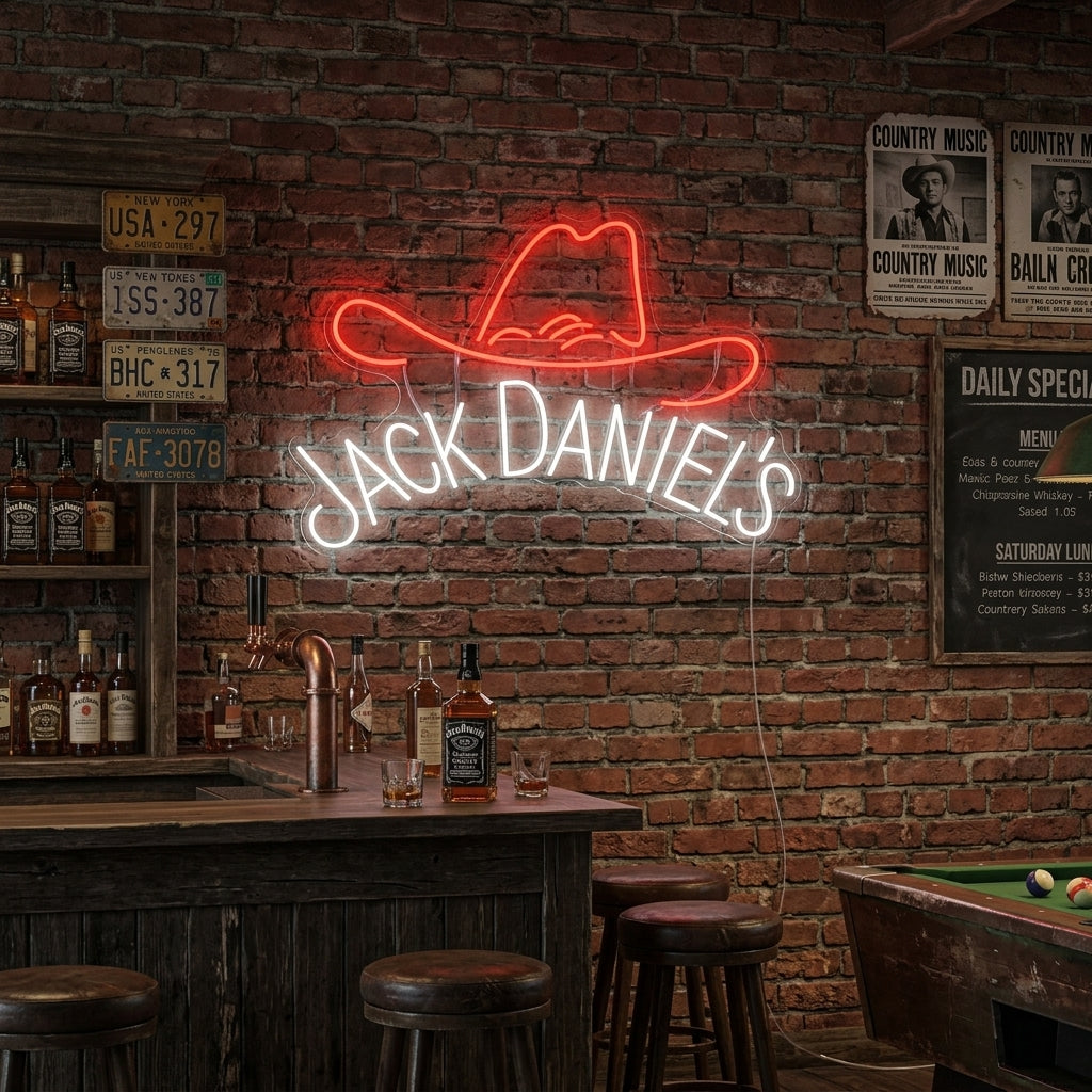 "Sombrero Cowboy Jack Whiskey" Letrero de neón