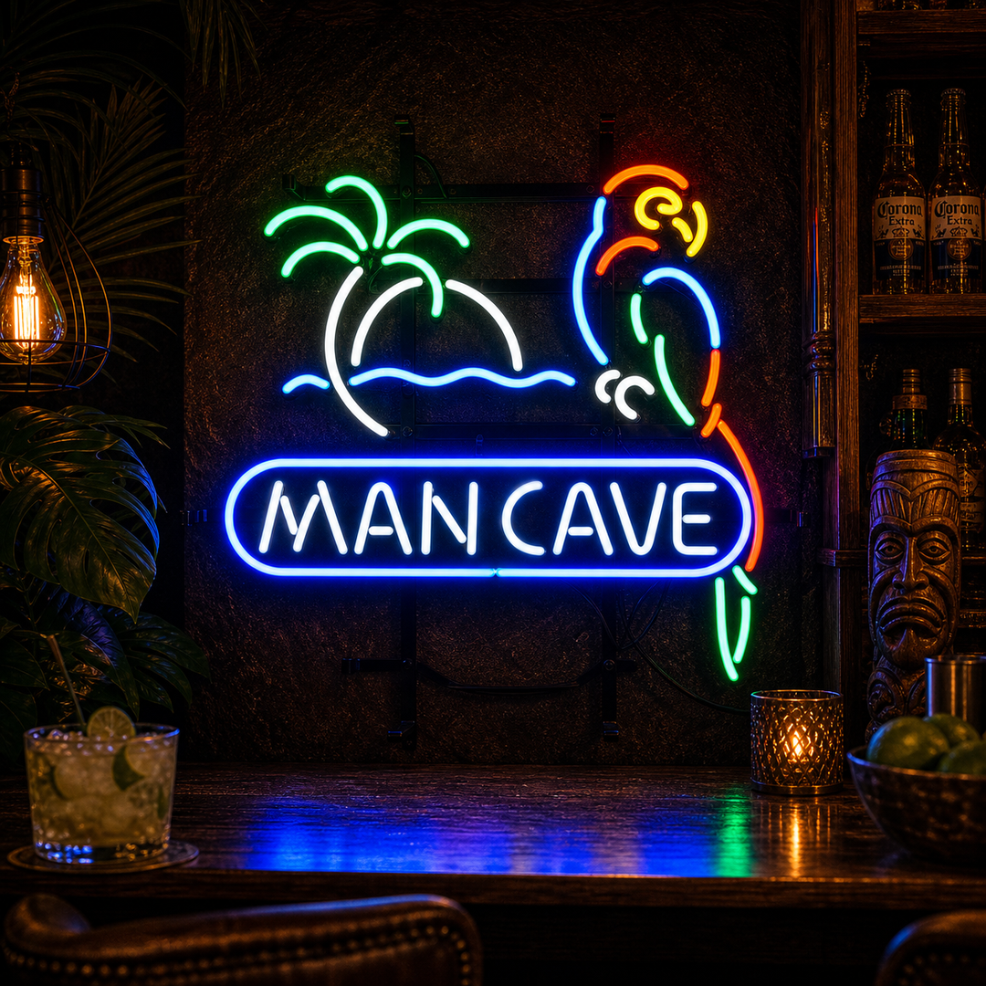 "Man Cave, Loro" Letreros Neon