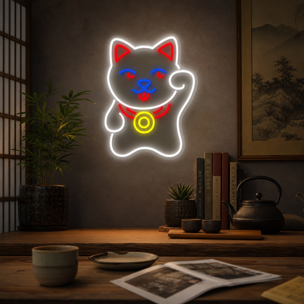 Gato Maneki Neko Letrero de neón, letrero de neón japonés