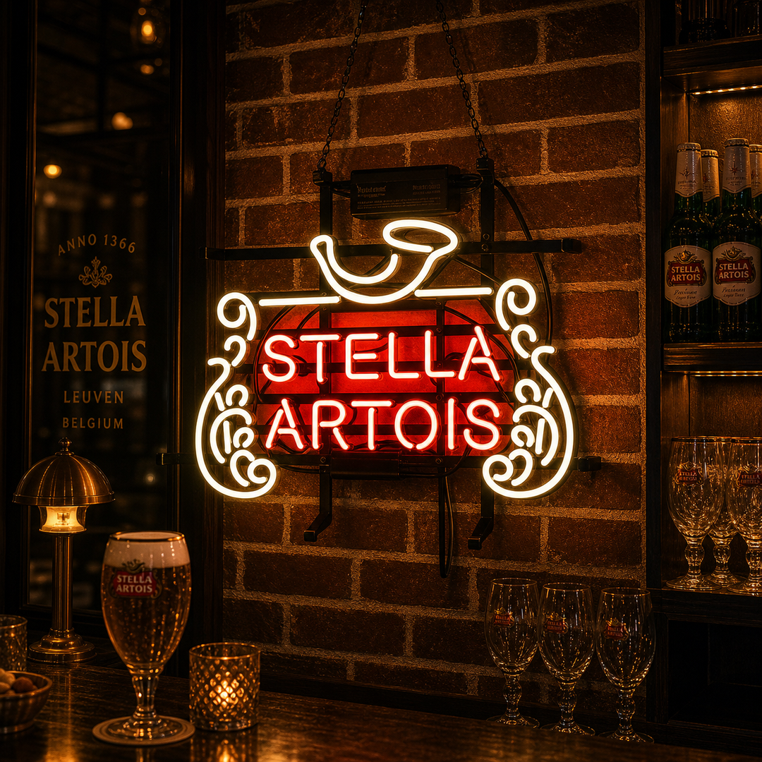 "New Stella Artois Belgian Lager" Letreros Neon