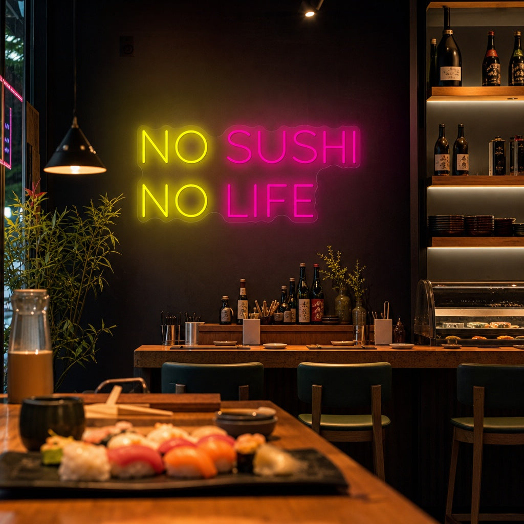 No Sushi No Life Letrero de neón, Decoración japonesa para restaurantes