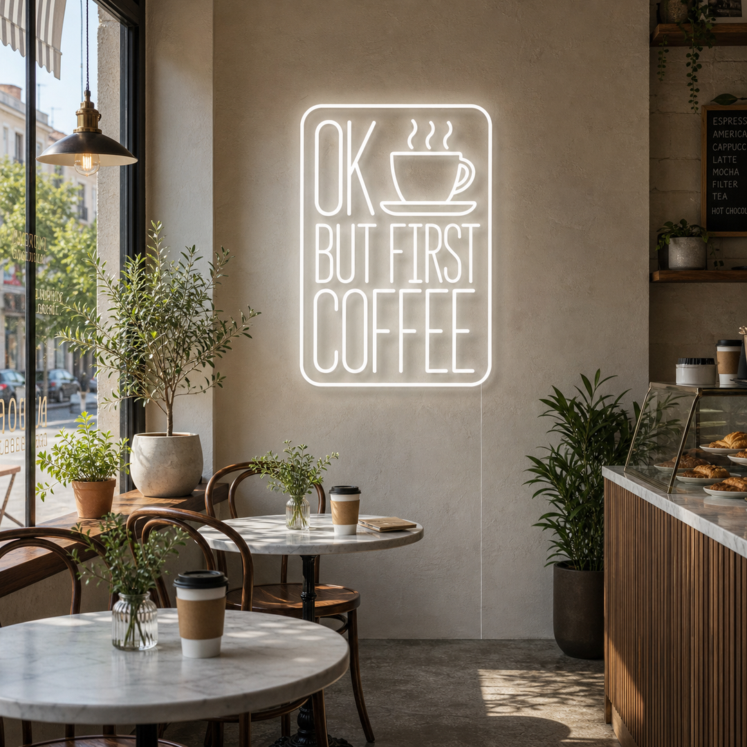 "Ok But First Coffee" Letreros Neon