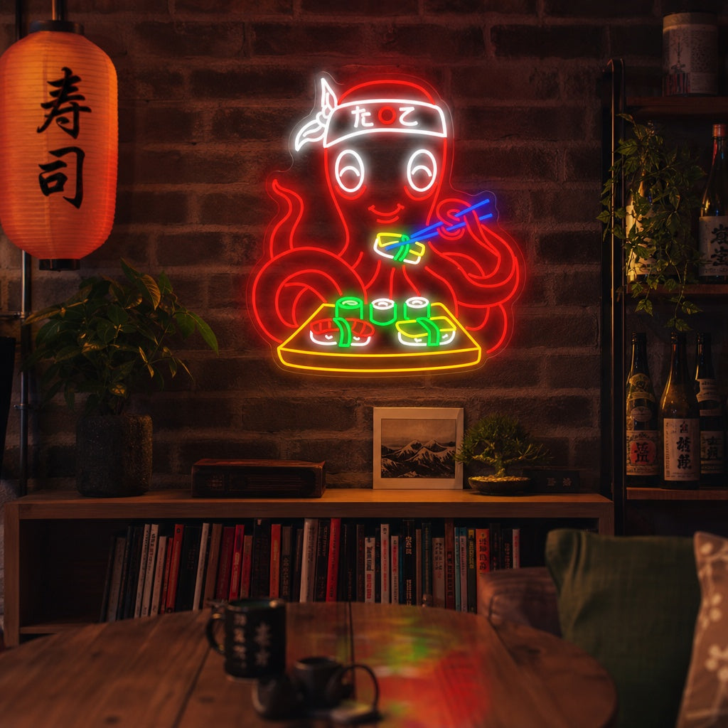 Sushi de pulpo Letrero de neón, Decoración de restaurantes japoneses