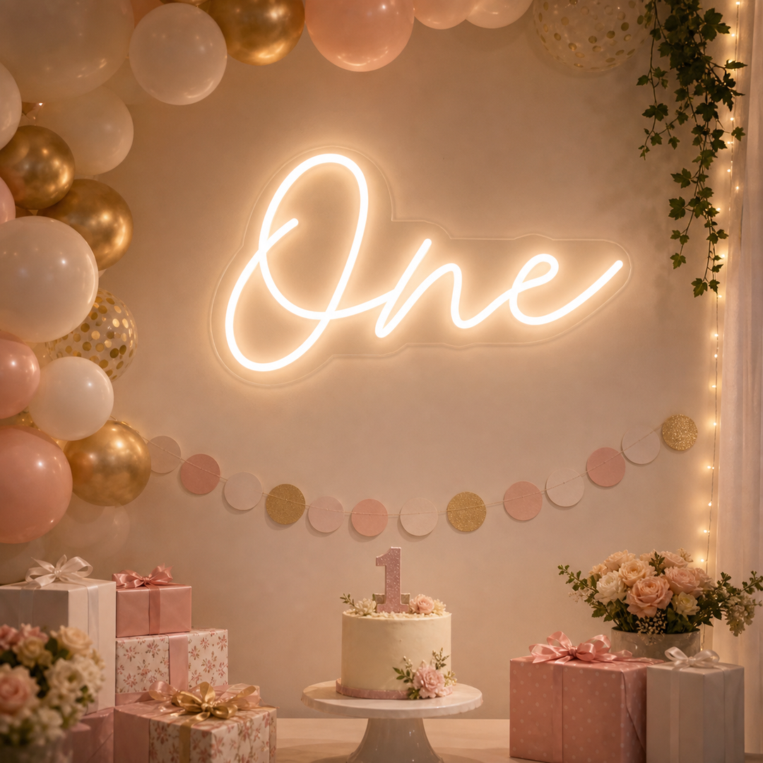 "one, Decoración de primer cumpleaños" Letreros Neon