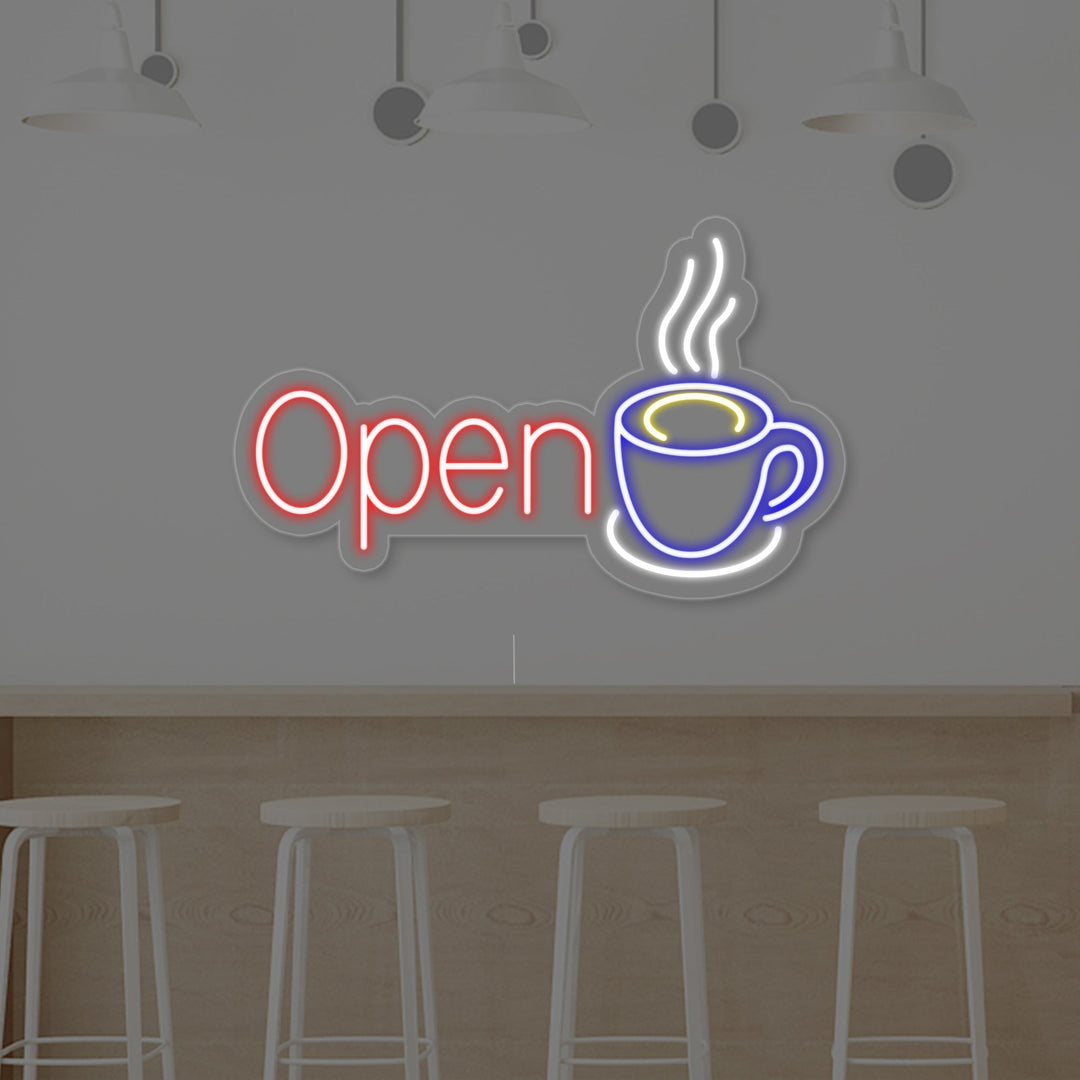 "Open, Taza de café" Letreros Neon