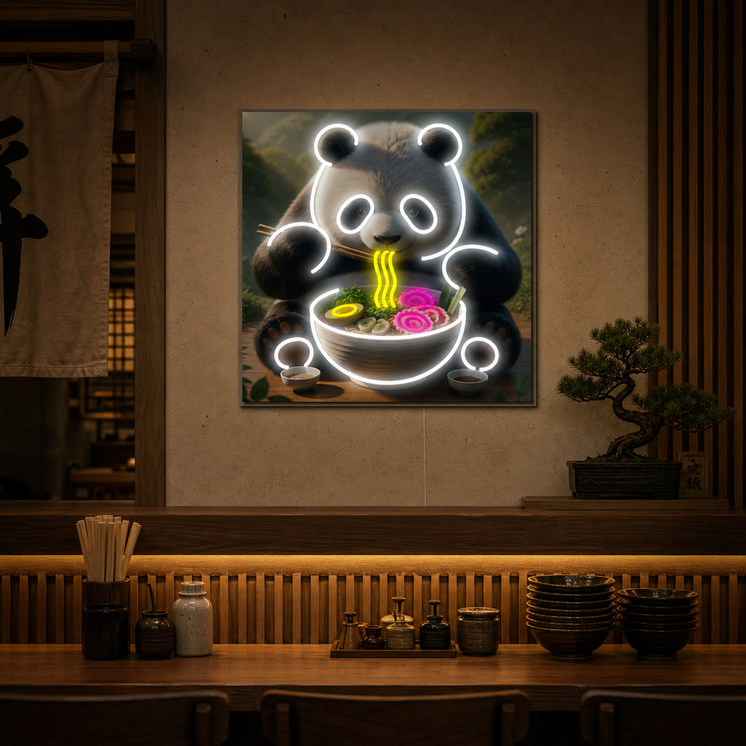 Panda y Ramen Letrero de neón, Decoración Japonesa