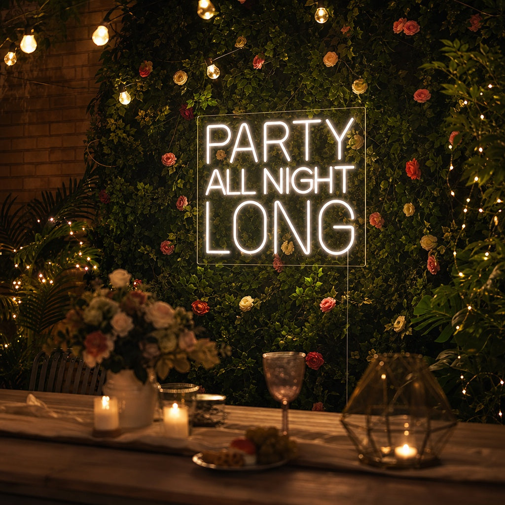 "Party All Night Long" Letreros Neon
