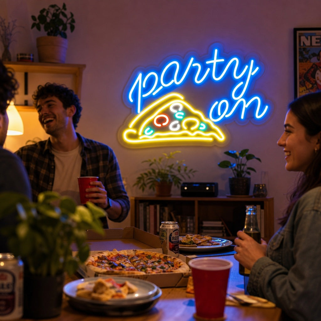 "Party On Pizza" Letreros Neon