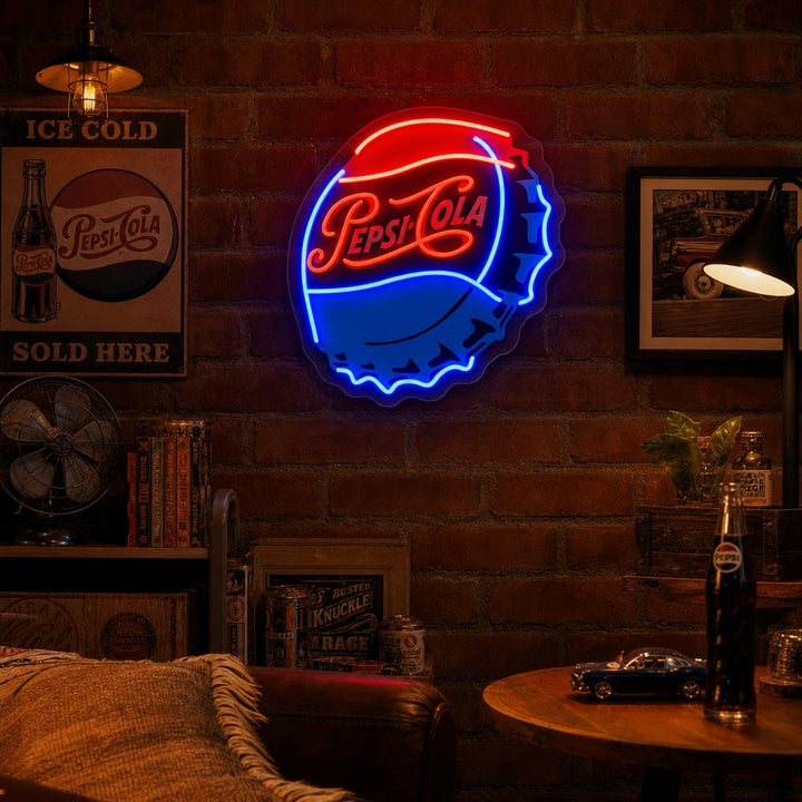 "Tapas de botella de pep cola" Letrero de neón LED impreso con UV