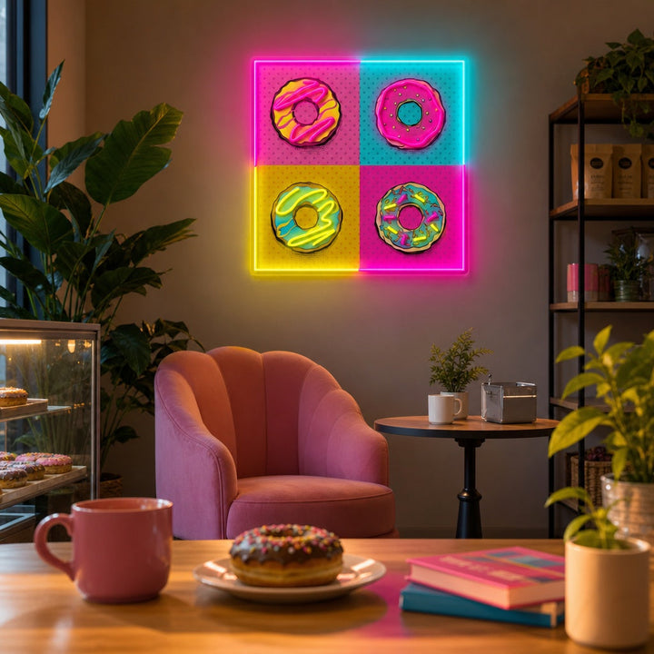 "Donuts Pink Blue Pop Art" Letrero de neón LED impreso con UV