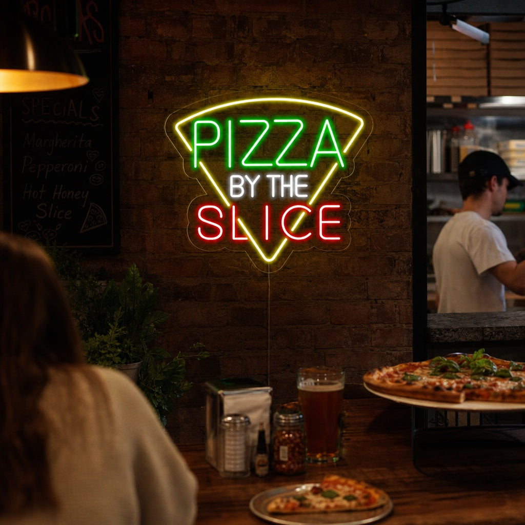 "Pizza By The Slice" Letreros Neon
