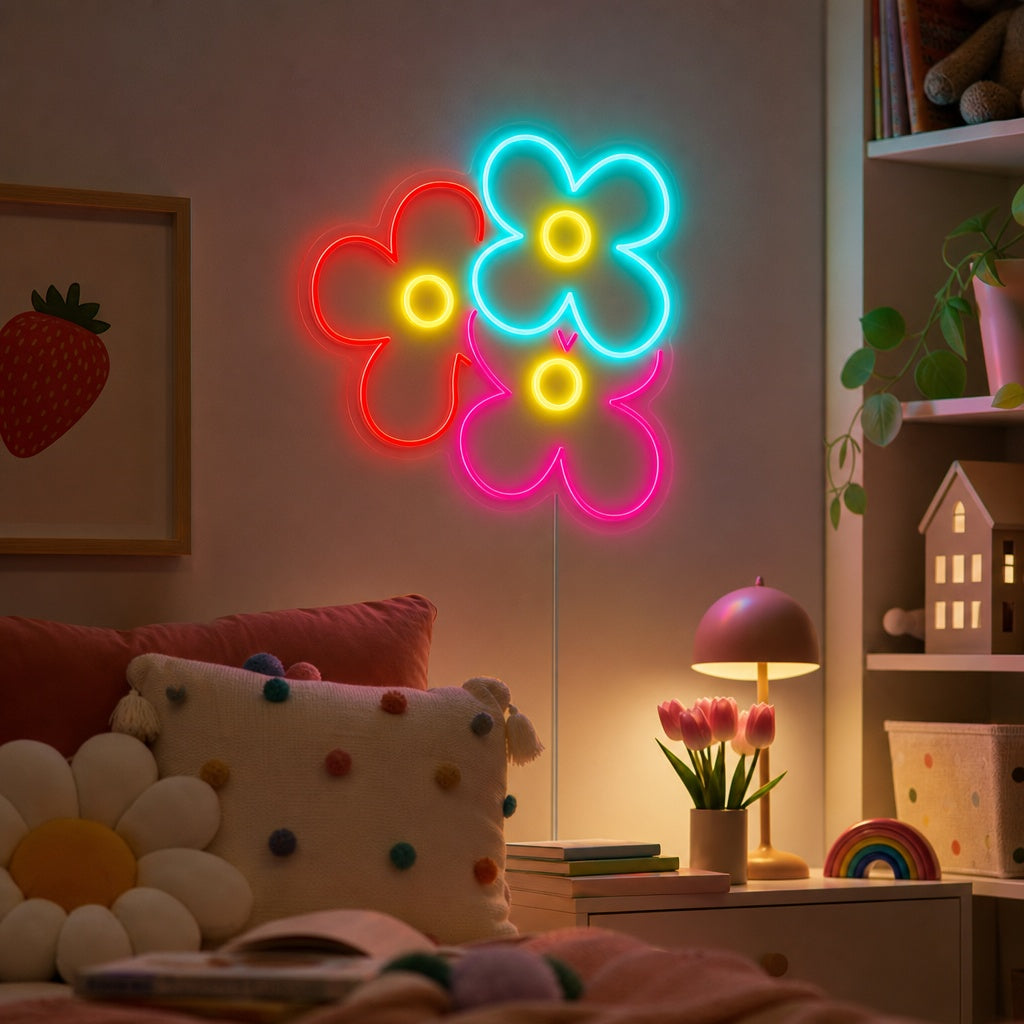 "Flor De Margarita Que Se Abre, Decoracion De Habitaciones Infantiles" Letreros Neon
