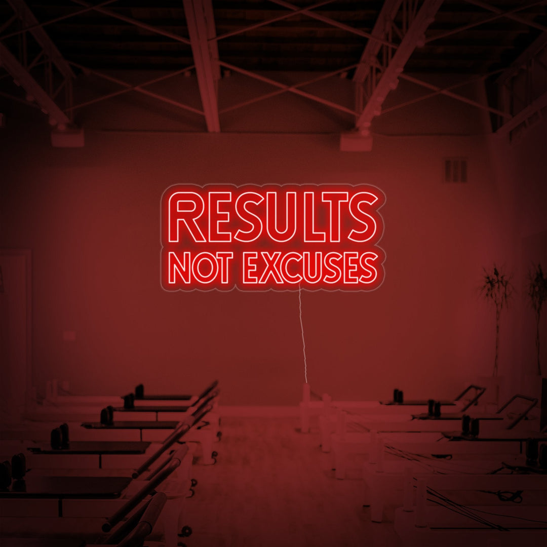"Results Not Excuses, Decoración De Gimnasio, Frases De Gimnasio, Frases De Fitness, Frases De Entrenamiento" Letreros Neon