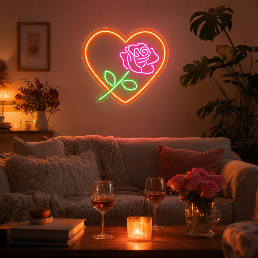 "Rosa, Forma De Corazón, Amor" Letreros Neon