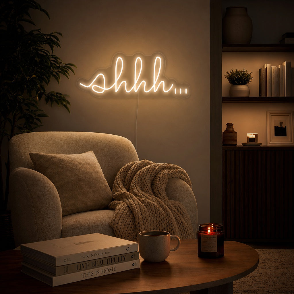 "Shhh Shut Up Be Quiet" Letreros Neon