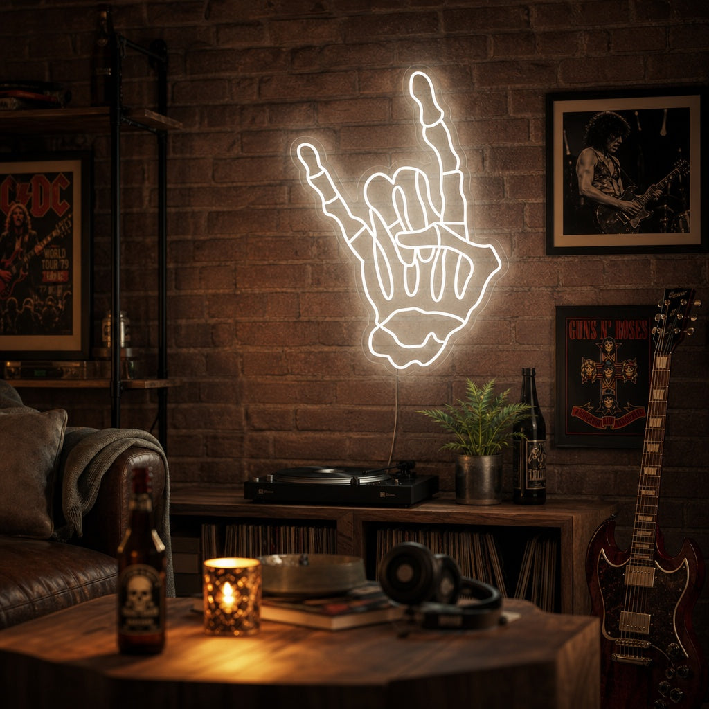 "Mano De Esqueleto Haciendo El Gesto De Rock And Roll" Letreros Neon